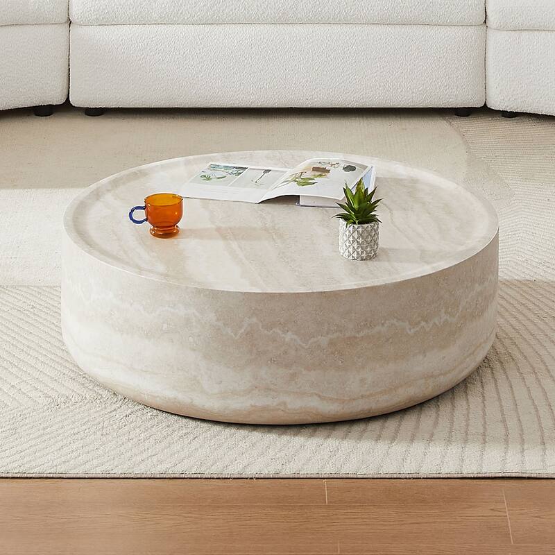 31.49'' Round coffee table,Sturdy Fiberglass table for Living Room, No Need Assembly