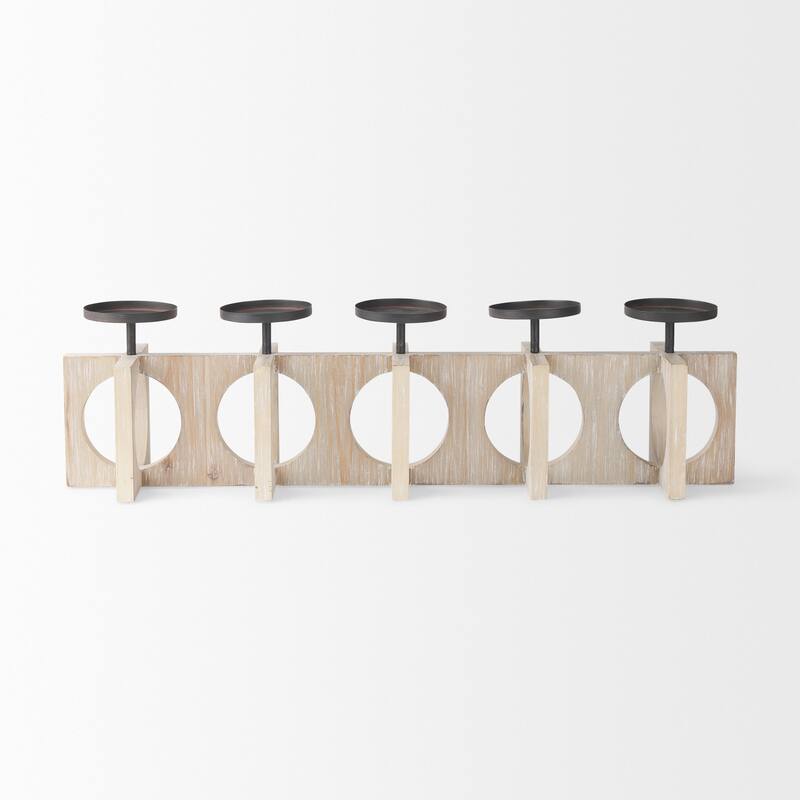 Cambie 29.0L x 6.0W x 9.0H Natural Wood W/Black Metal Candle Holders - 29.0L x 6.0W x 9.0H