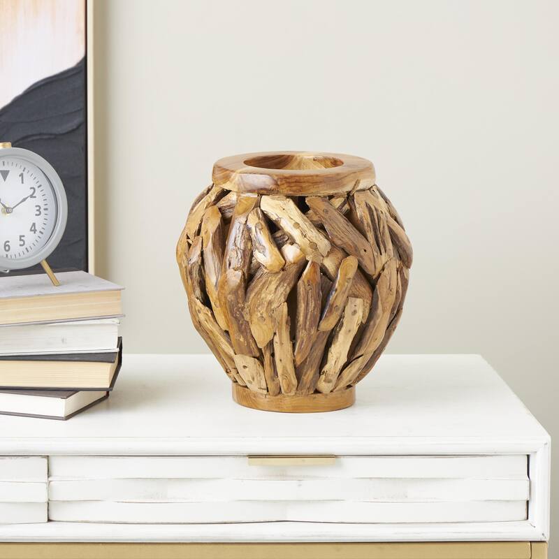 Teak Wood Handmade Live Edge Tree Branch Pot Decorative Vase - Brown - Roche River Decor