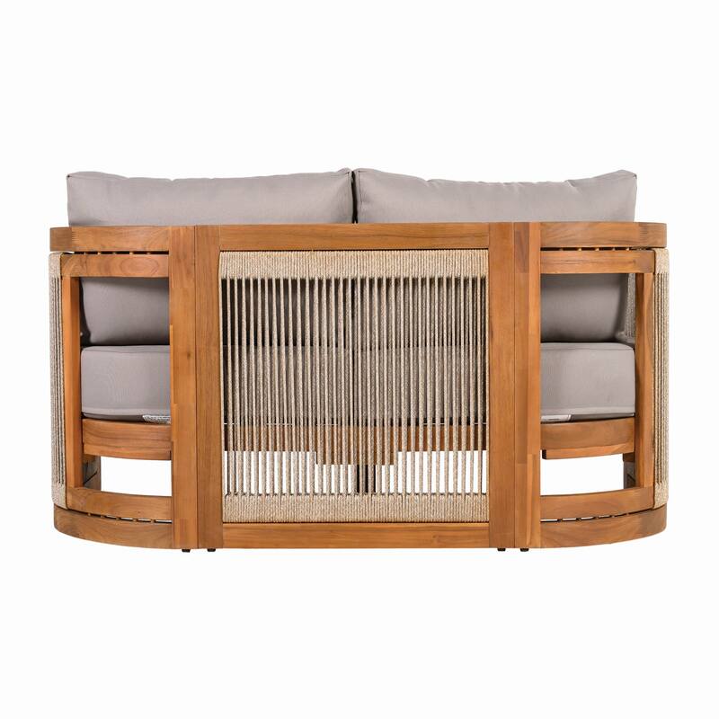 4-Piece Outdoor Wood Conversation Sofa Set with Coffee Table, Cushions