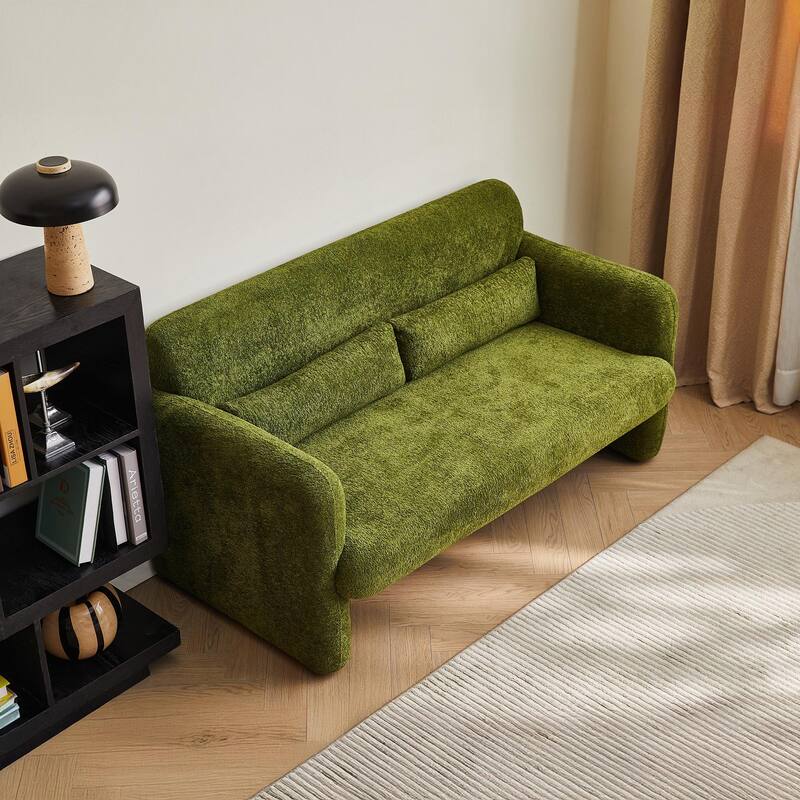 Stylish Velvet 2 Seat Sofa Accent Sofa with Lumbar Pillow, Loveseat Sofa Couch with Wood Frame for Living Room