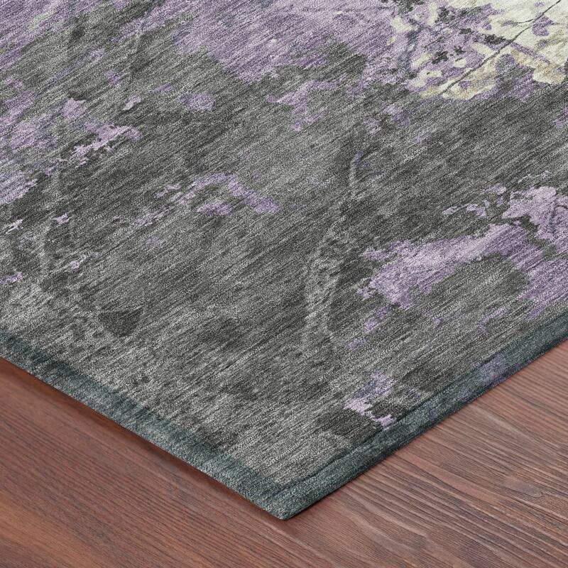 Machine Washable Indoor/ Outdoor Modern Crackle Chantille Rug