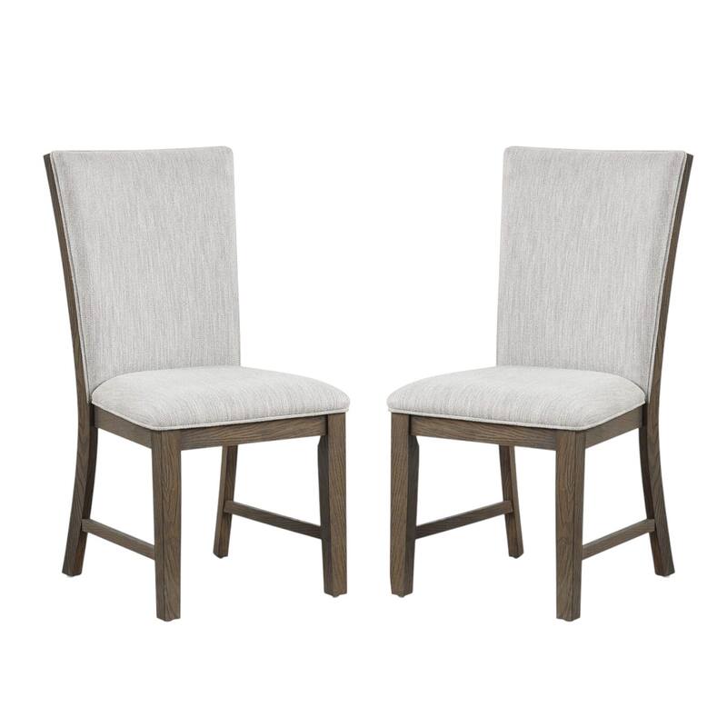 Set of 2 Upholstered Dining Chairs with Wooden Legs in Oak - Dining Height - Oak - Set of 2