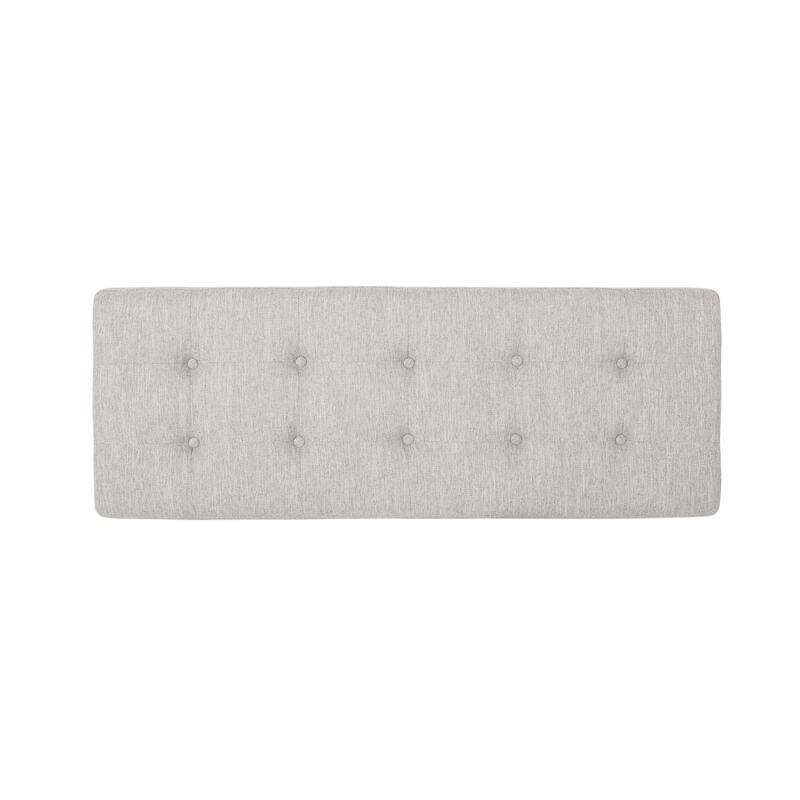 Liba Ottoman Bench, Button Tufted Beige Fabric, Black Frame, 47 Inch