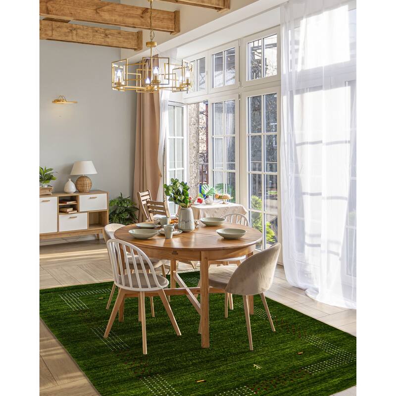 ECARPETGALLERY Hand Loomed Kashkuli Gabbeh Green Wool Rug - 5'0 x 7'11