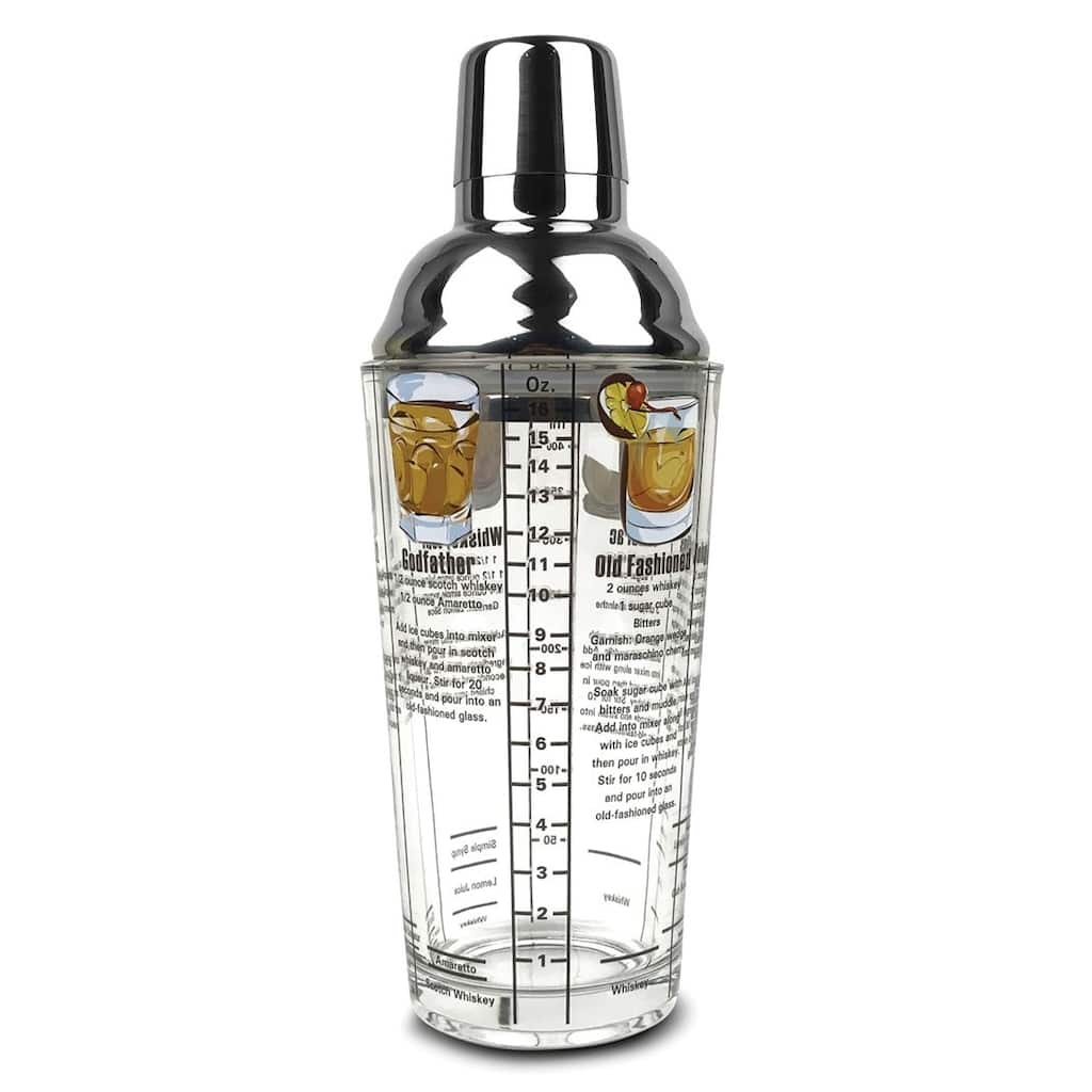 Curata 16 Ounce Whiskey Recipes Printed Glass Cocktail Shaker