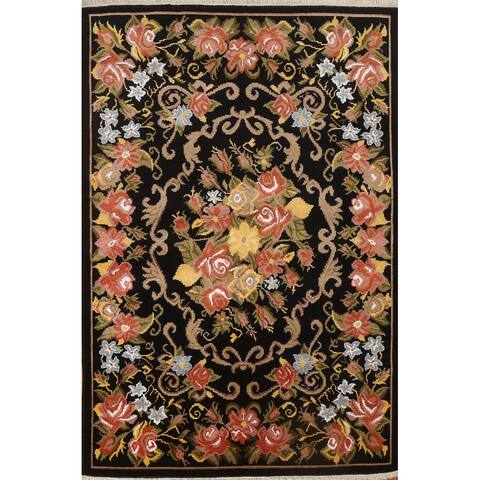 Vegetable Dye Floral Aubusson Oriental Area Rug Wool Hand-knotted - 5'6" x 7'11"