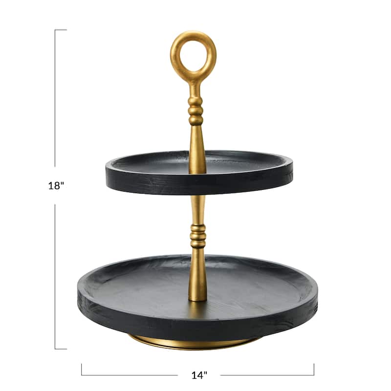2 Toned Wood 2 Tier Decorative Tray