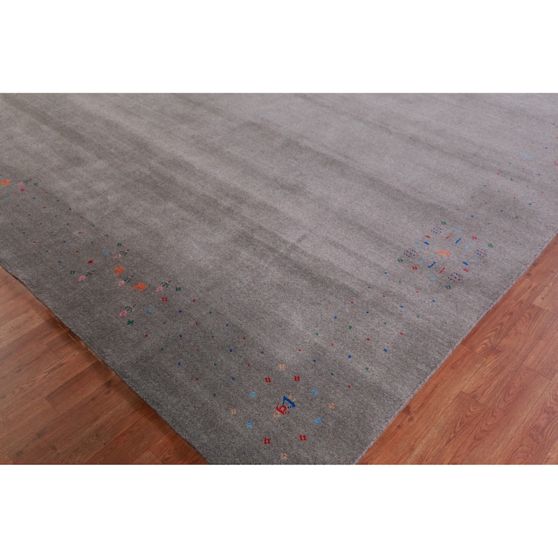 Hand Knotted Oriental 100% Wool Carpet Tribal Tribal Greys & Charcoal Gabbeh Area Rug - 12' 5'' X 9' 3''