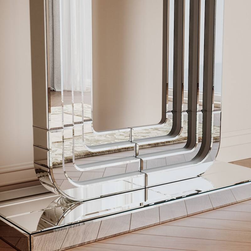 Mirrored 47" Console Table, Silver Entryway Table With U Base
