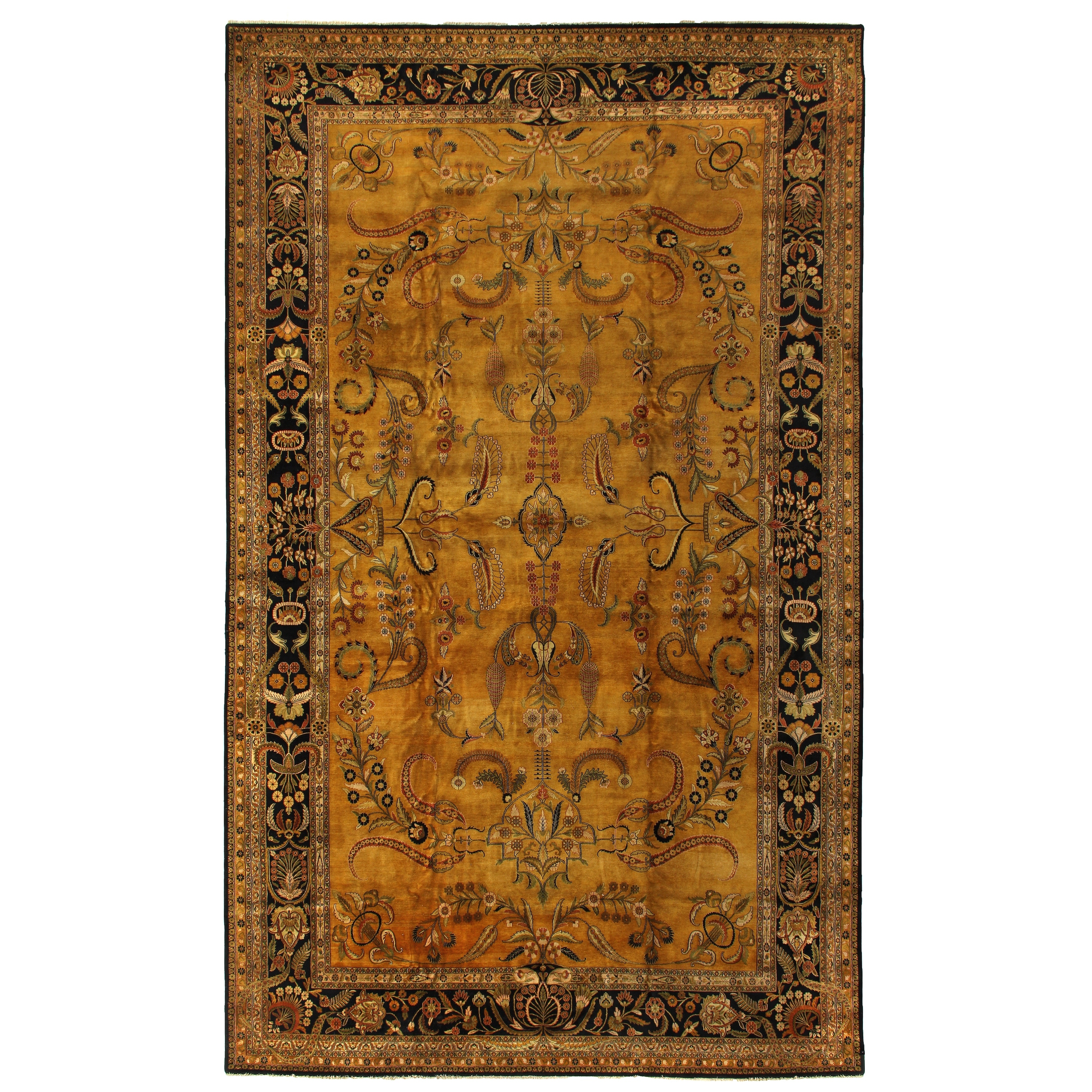 Antique Weave Mohajeran hand-knotted New Zealand Wool Gold/Black Area Rug