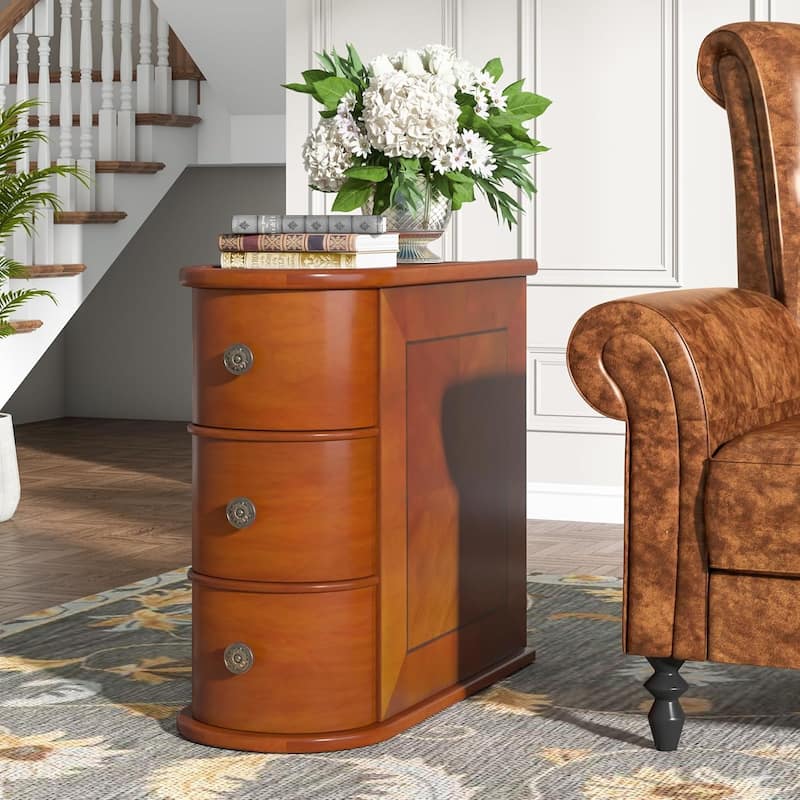 Wood Nightstand with 2 Drawers, Narrow Bedside Table No Assembly - 1 Pc - 3-drawer