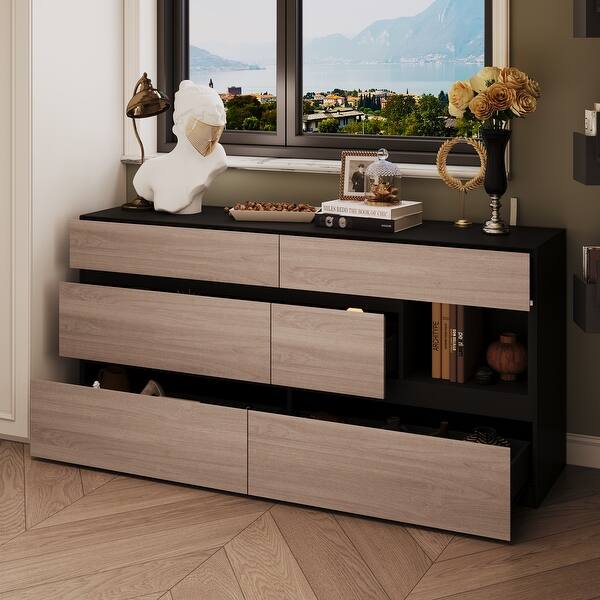 Dresser Sideboard with Wood Grain Drawers and Black Cabinet Wide Organizer  for Hallway, Office, or Closet - Bed Bath & Beyond - 42844917