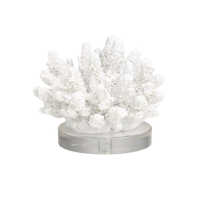 White Polystone Small Textured Coral Decorative Sculpture with Clear Acrylic Base