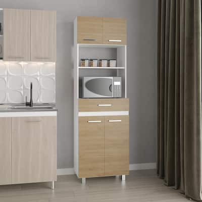 Kitchen Pantry, 4 Doors, 1 Drawer, 4 Legs, 4 Shelves, Natural Oak / White