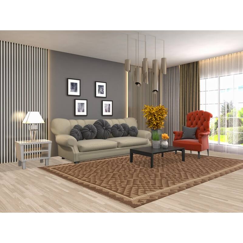 Geometric Kilim Reversible Area Rug Flat-weave Living Room Wool Carpet - 6'9" x 9'10"