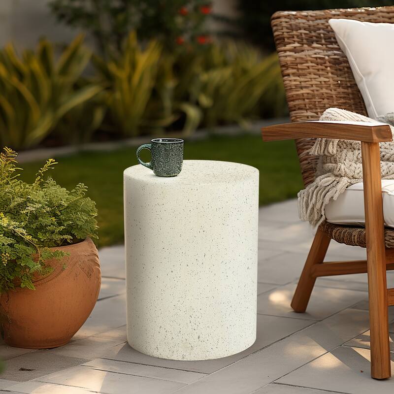 Off White with Speckled Grey Cement Round Indoor Outdoor Side and End Table - 17.91" H x 12.99" Diameter