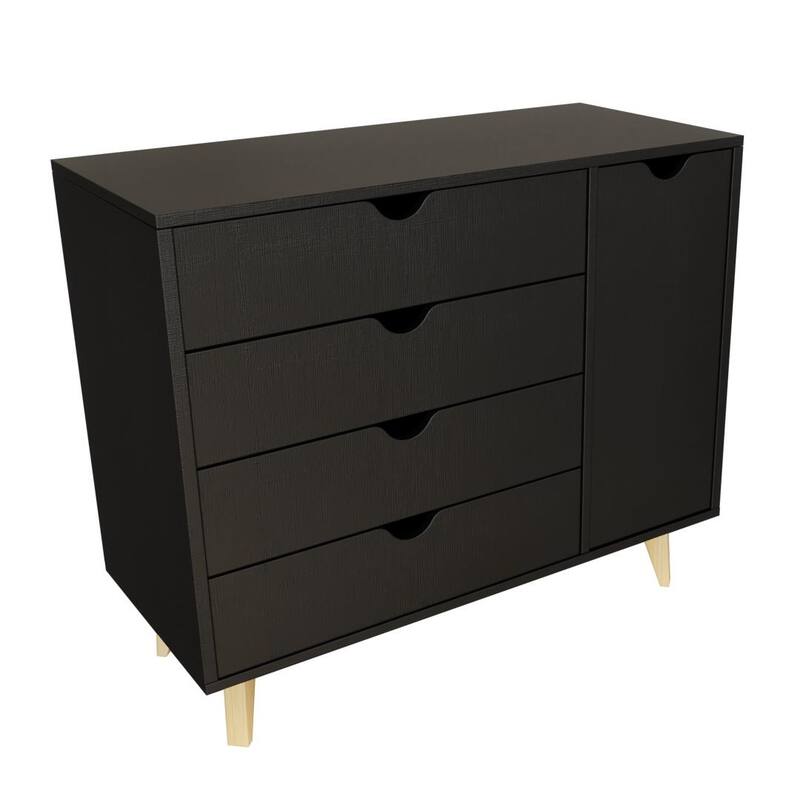 35" Natural Solid Wood Four Drawer Combo Dresser