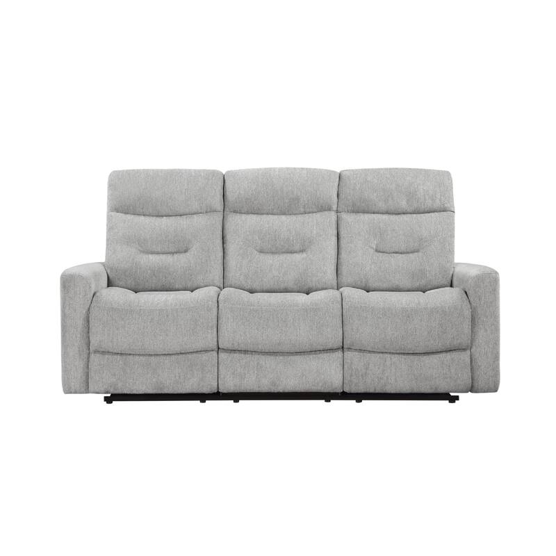 Lyns Manual Double Recliner Sofa, Soft Gray Chenille 81 Inch