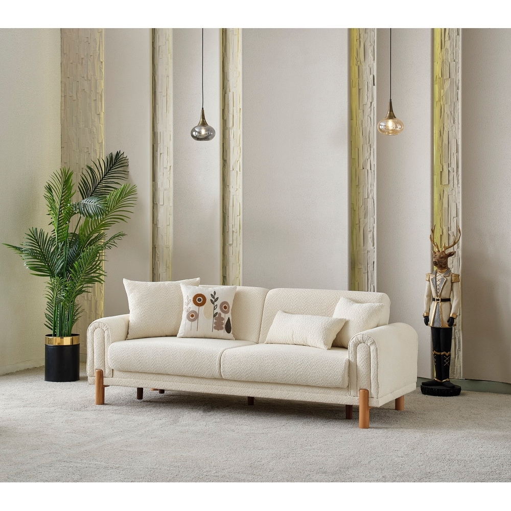 Umraniye Convertible Modern 3 Seat Sofa with Pillows, Gold Legs, Pillow Back, Comfortable Living Room Sofa