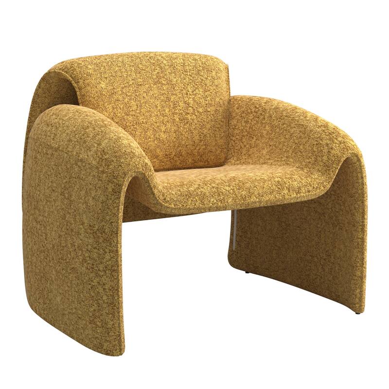 Maratea Round Arm Accent Chair and Ottoman by iNSPIRE Q Modern - Chair Only - Mustard Yellow Boucle
