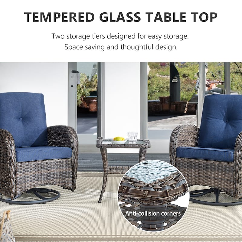 Outdoor Rocker Patio Chairs 360 ° Swivel with Ottoman
