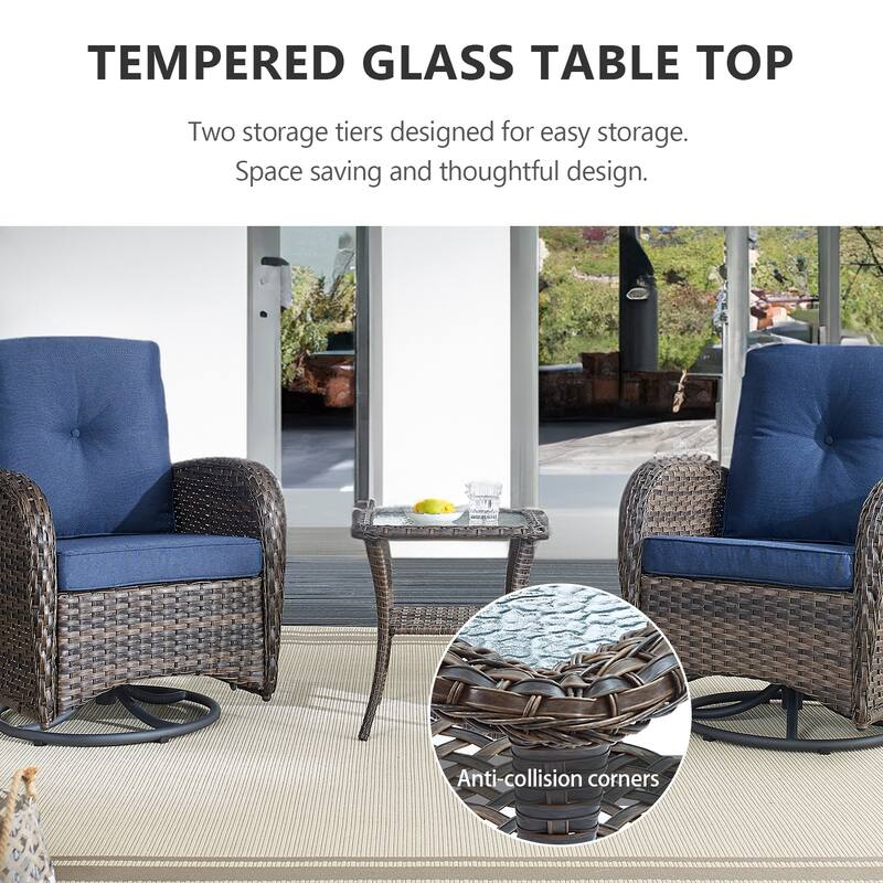 Wicker Swivel Patio Chairs with 2 Seater Sofa Ottoman - Brown