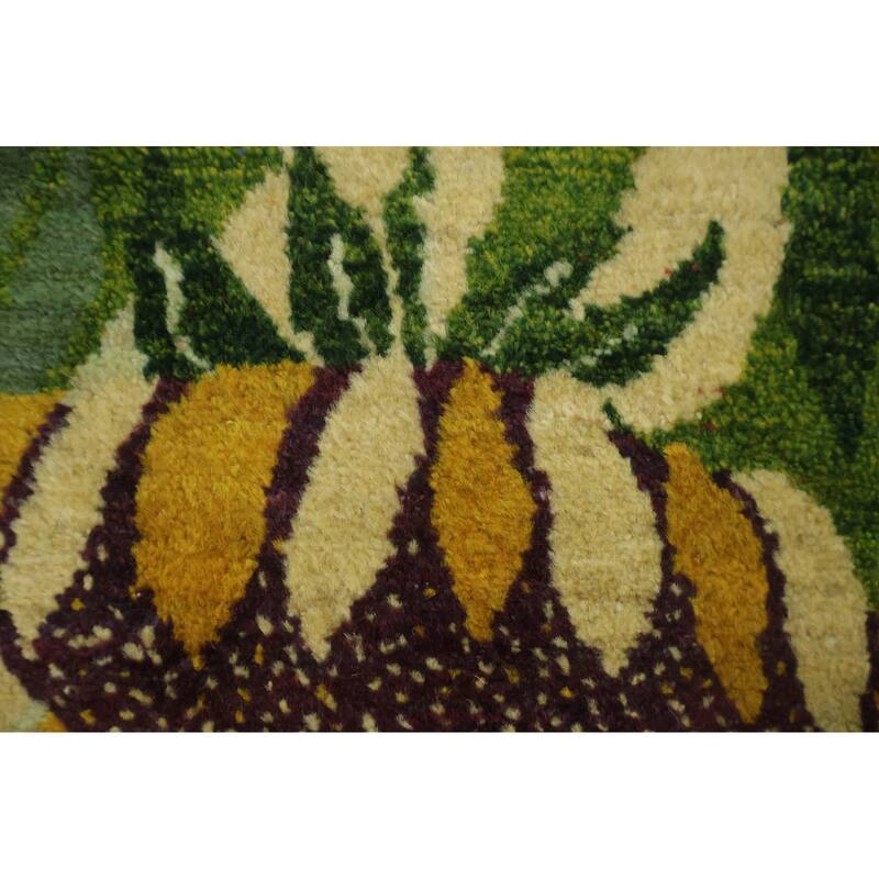 Hand Knotted Oriental 100% Wool Carpet Modern All-Over Green Gabbeh Area Rug - 11' 4'' X 7' 0''