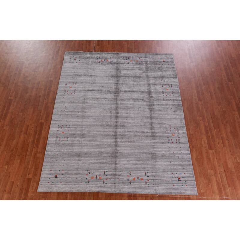 Hand Knotted Oriental 100% Wool Carpet Tribal Tribal Greys & Charcoal Gabbeh Area Rug - 9' 11'' X 7' 9''