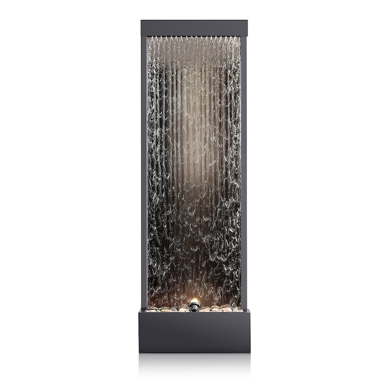 Alpine Corporation 72" Zen Mirror Waterfall Fountain with LED Lights and Stones