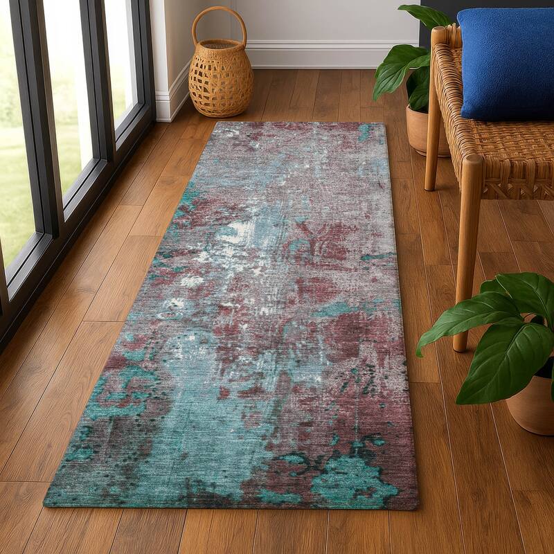 Premium Washable Super Soft Abstract Chic Mayfield Rug - Turquoise - 2'3" x 7'6"