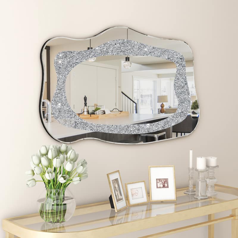 Irregular Wall Mirror Crushed Diamond Inlay Accent Mirror