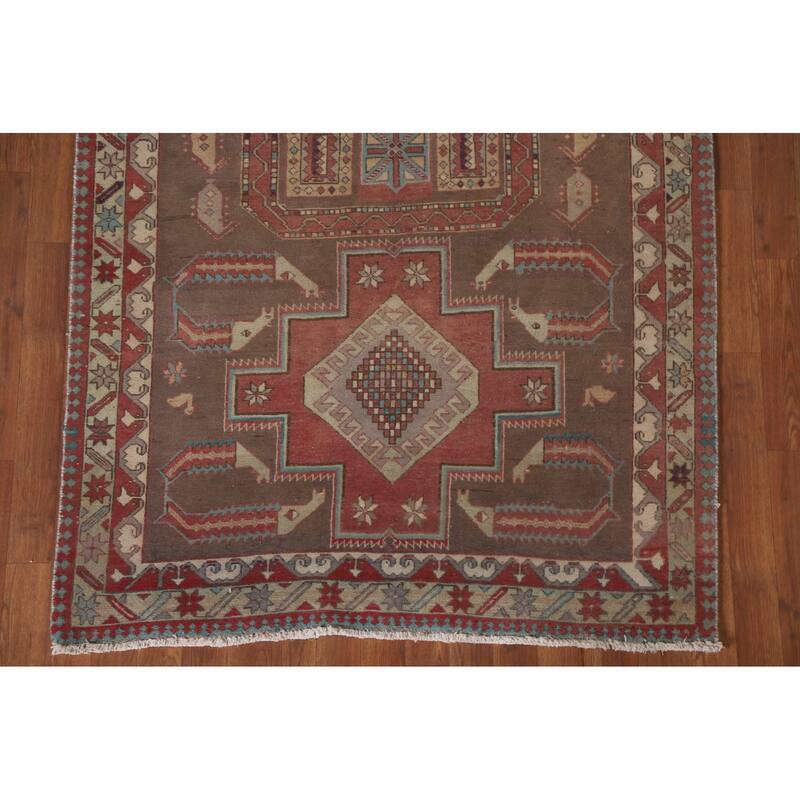 Hand Knotted Oriental 100% Wool Carpet Traditional Tribal Brown Ardebil Runner Rug - 10' 3'' X 4' 3''