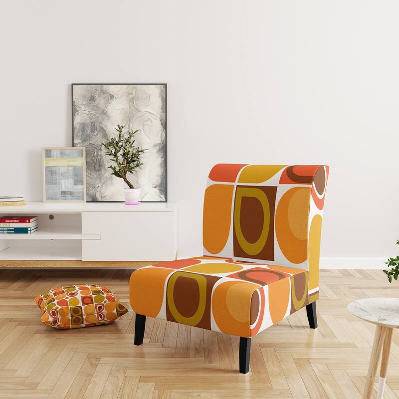Designart "Abstract Retro Geometric Pattern VI" Upholstered Mid-Century Accent Chair - Arm Chair
