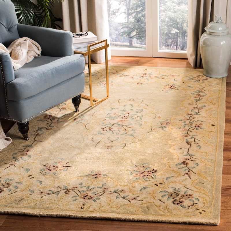 SAFAVIEH Handmade Bergama Folkea Oriental Hand-spun Wool Rug - 9'6" x 13'6" - Light Green/Beige