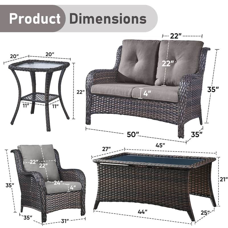 Pocassy Outdoor Patio Sofa Chairs with Coffee Table