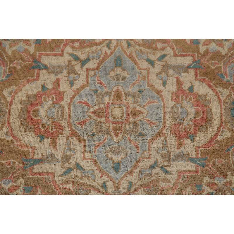 Distressed Mashad Persian Vintage Rug Hand-Knotted Floral Wool Carpet - 8'10"x 13'10"