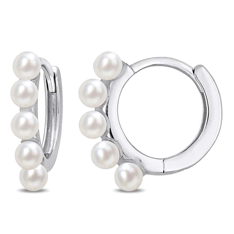 Miadora 2-2.5 mm Cultured Freshwater Pearl Mini Hoop Earrings in 10k White Gold