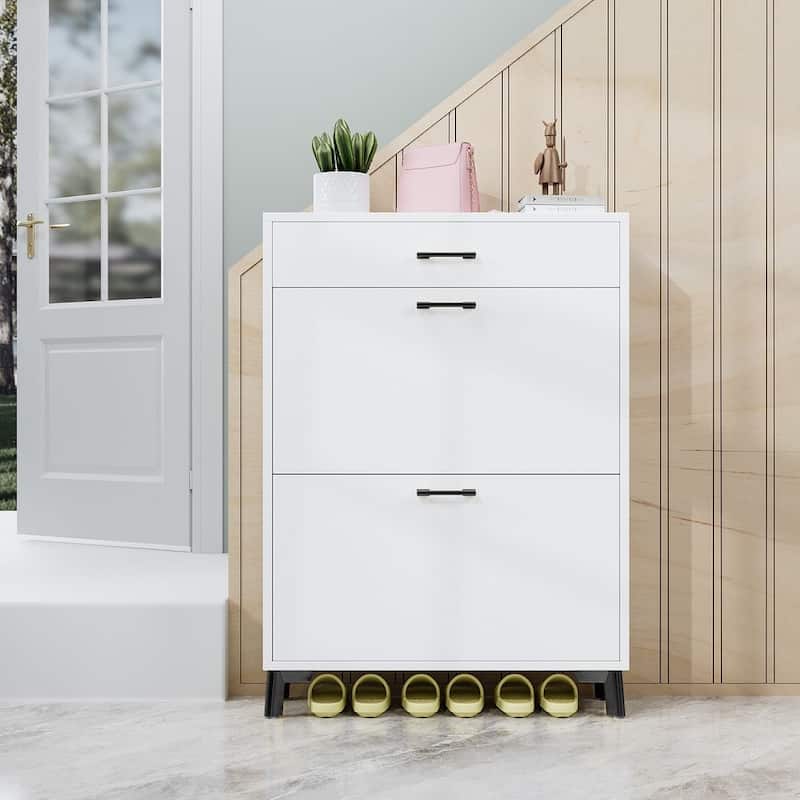 Shoe Storage Cabinet, 16 Pair Shoe Storage with 3 Drawers