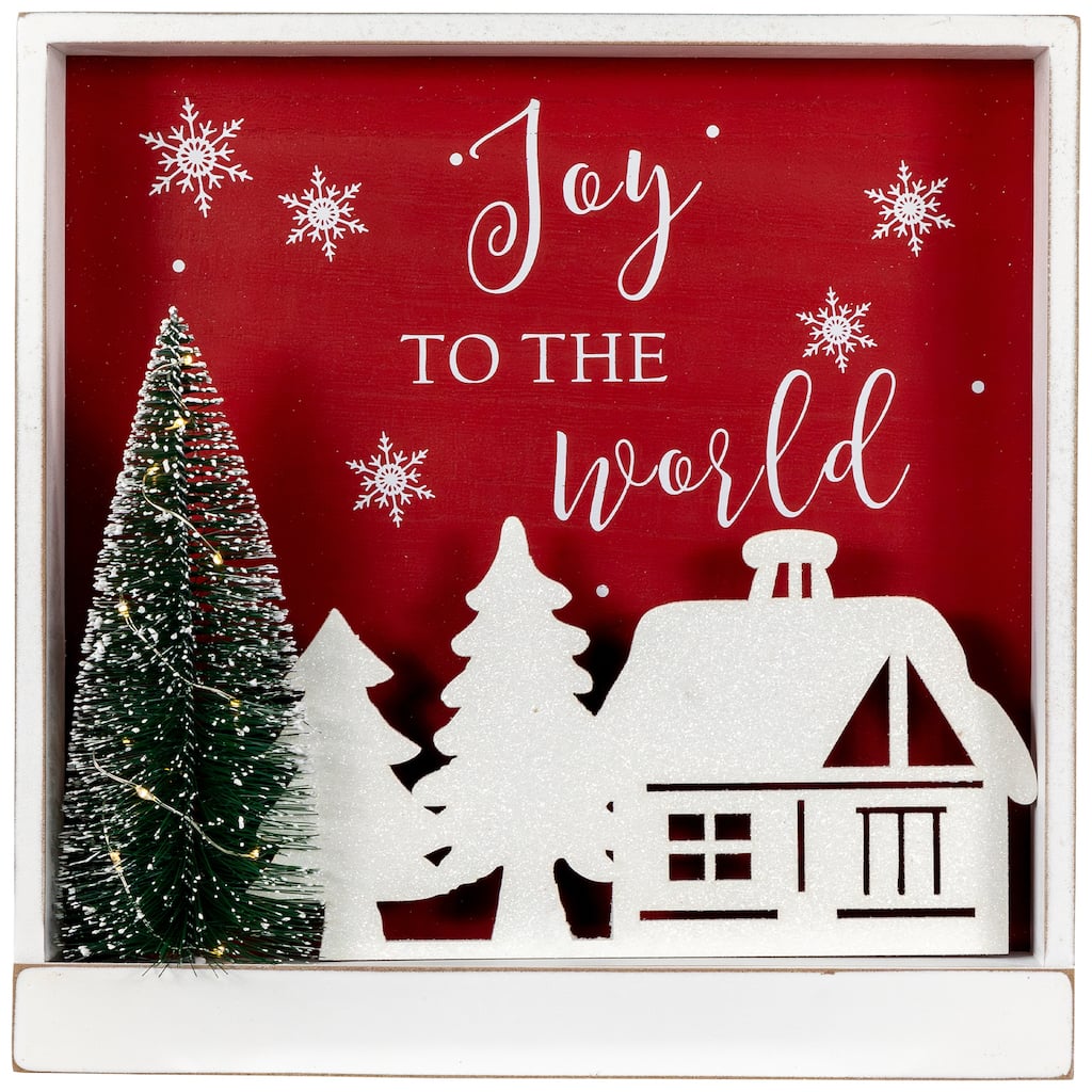 11.75" Lighted Joy To The World Wooden Christmas Wall Decoration