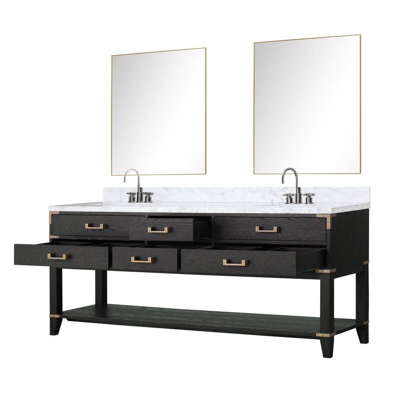 Lexora Norwalk Bath Vanity, Carrara Marble Top, Faucet Set, and Mirror
