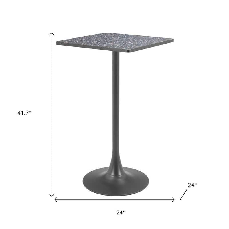 HomeRoots 24" Black Faux Terrazzo and Steel Square Bar Table - 24.00 in. x 41.70 in. x 24.00 in.