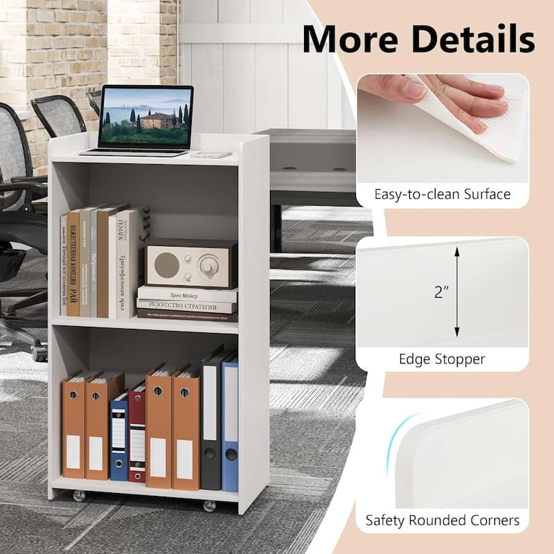 Rolling Podium Stand Mobile Lectern Stand w Lockable Wheels