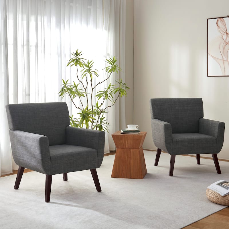 Modern Upholstered Armchair with Linen Fabric, Comfortable Accent Chair for Living Room, Bedroom or Office – Beige/blue/grey