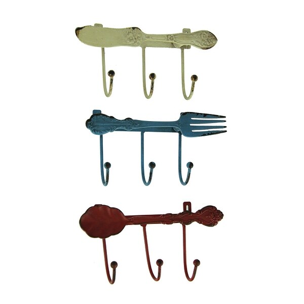 Distressed Metal Kitchen Cutlery Wall Hook Racks Set of 3 - 3.5 X 6.75 X 1.5 inches