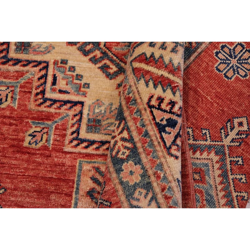 Rustic Super Kazak Cairo Rust/Beige Hand Knotted Wool Rug - 5'4'' x 7'7''