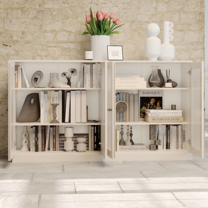 Palace Imports 100% Solid Wood 64" Sideboard with Frosted Glass Doors and Adjustable Shelves