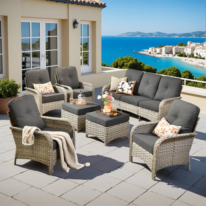 XIZZI 7-Piece Outdoor Patio Furniture Conversation Set with Ottomans - Black