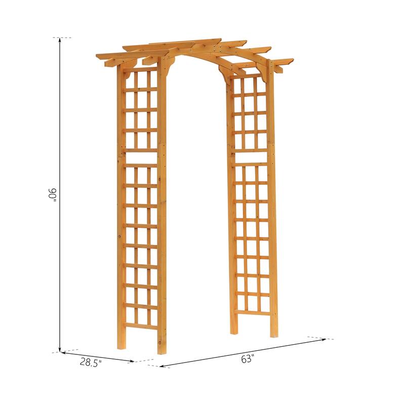 63" Fir Wood Garden Arbor with Pergola-Style Top Natural Yellow Finish, Outdoor Decorative Archway for Vines & Plants