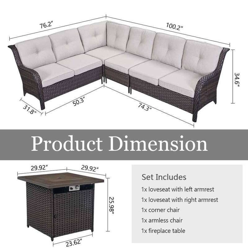 Gymojoy Wicker Outdoor Patio Furniture Sets with Fire Pit Table